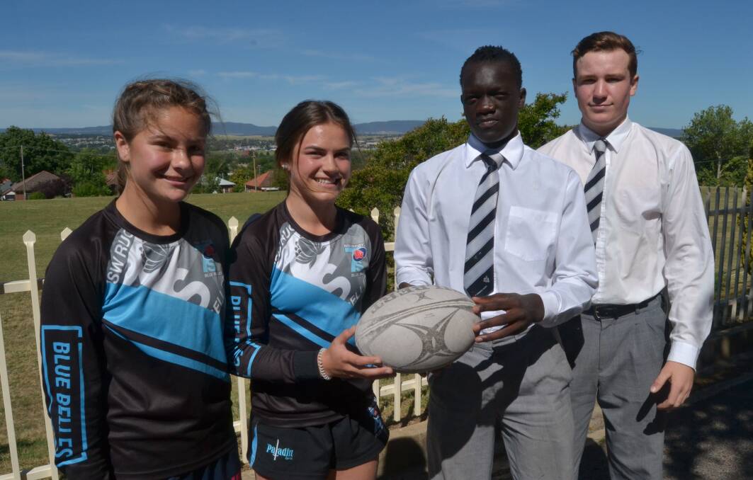 READY TO PLAY: Bathurst's Teagan Miller and Jakiya Whitfield along with Orange City Lions juniors Yool Yool and Hunter Ward will all represent NSW in rugby sevens. Photo: BRADLEY JURD 