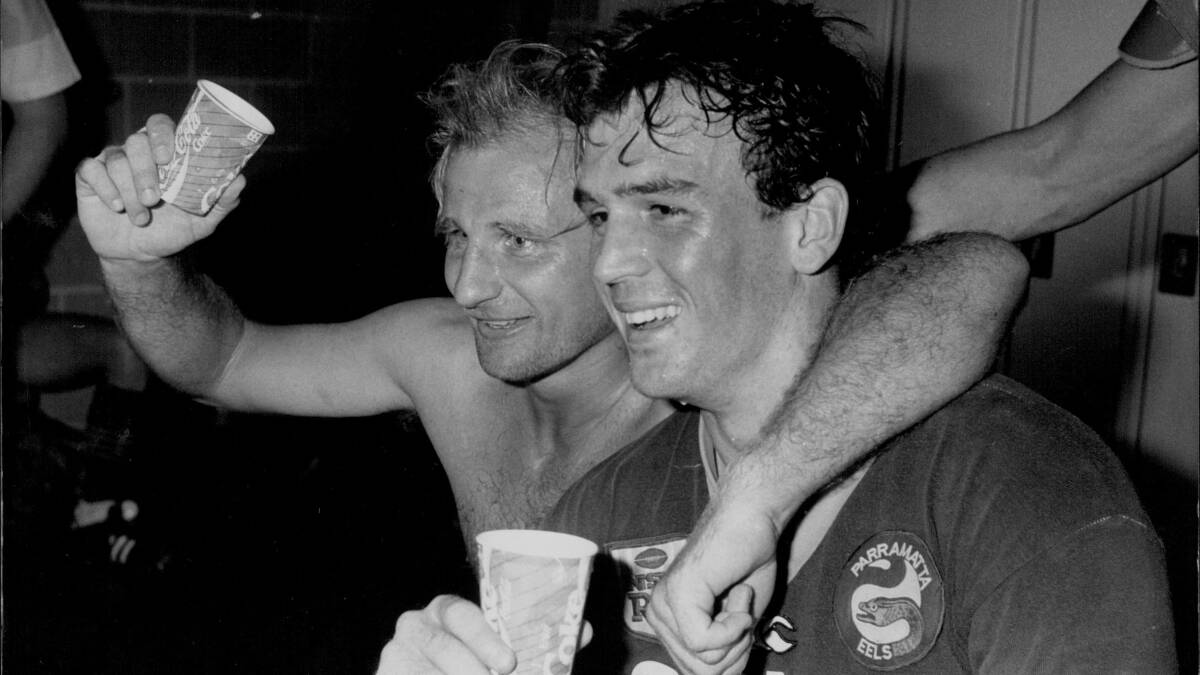 LEGEND: Parramatta great Peter Sterling, pictured alongside John Muggleton, says he will donate his brain to help the research into Chronic Traumatic Encephalopathy. Photo: DAVID PORTER