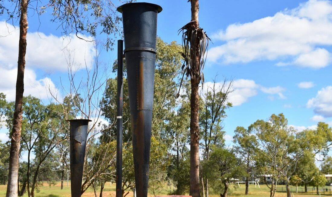 Standing Tall: Two of the remaining rain cannons in Bicentennial Park at Charleville for visitors to see. 