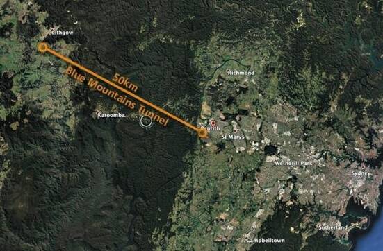MAPPING IT OUT: The proposed route of the tunnel under the Blue Mountains.