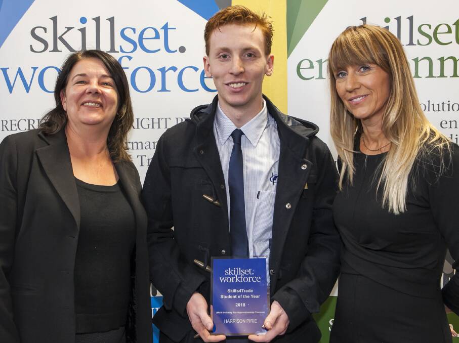 WELL DESERVED: Karen Bond from Apprentice Employment Network Australia with Harrison Pirie and Skillset workforce senior manager Jane McWilliam. Photo: CONTRIBUTED