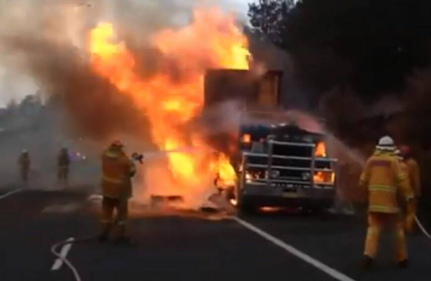 WORST IS OVER: The truck fire that closed the Great Western Highway between Bathurst and Lithgow. Photo: LIVE TRAFFIC/FACEBOOK