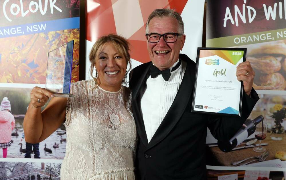 DONE IT AGAIN: Heifer Station Wines' Michelle and Phillip Stivens at the 2018 Country and Outback Regional Tourism Awards ceremony in July. 