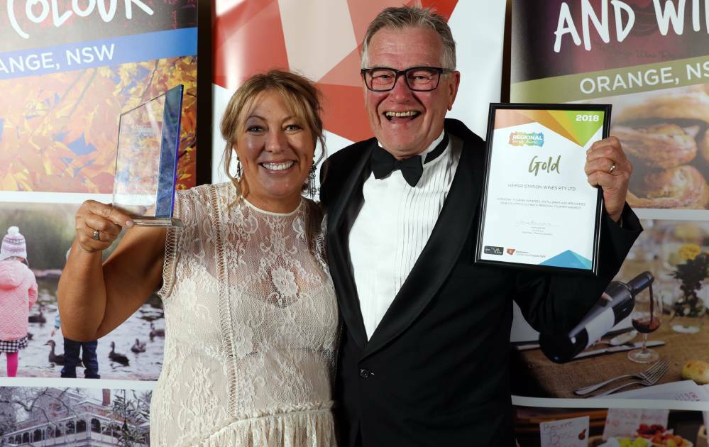 THEY'VE DONE IT AGAIN: Heifer Station Wines' Michelle and Phillip Stivens at the 2018 Country and Outback Regional Tourism Awards ceremony in July. Photo ANDREW MURRAY