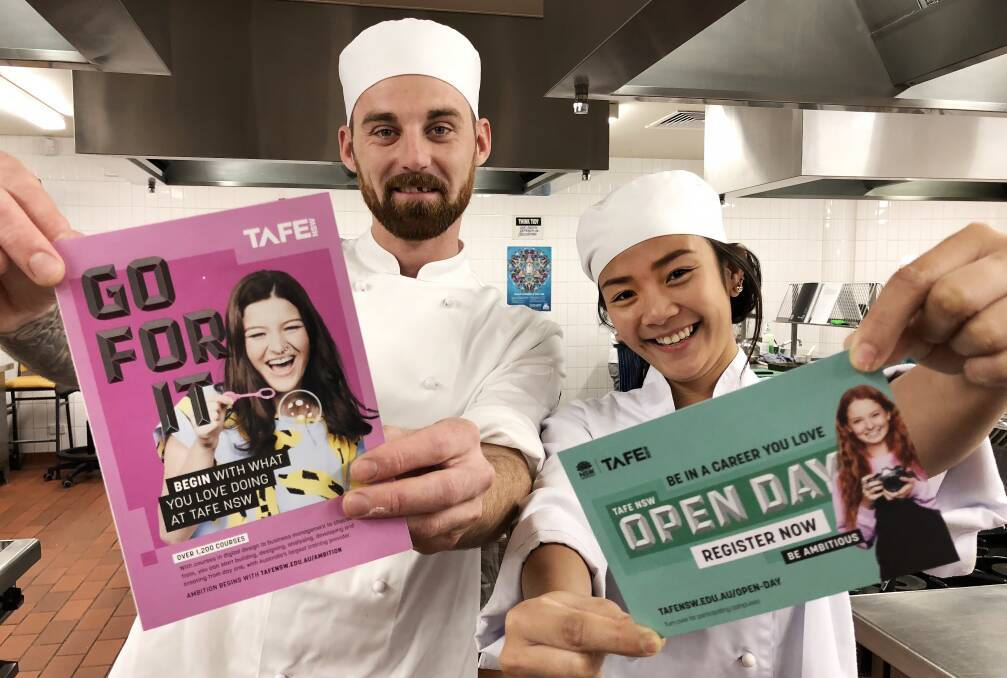 READY TO GO: TAFE NSW Commercial Cookery students John Bellenger and Loucielle Santos are ready for Saturday's TAFE NSW Orange Open Day. Photo: CONTRIBUTED