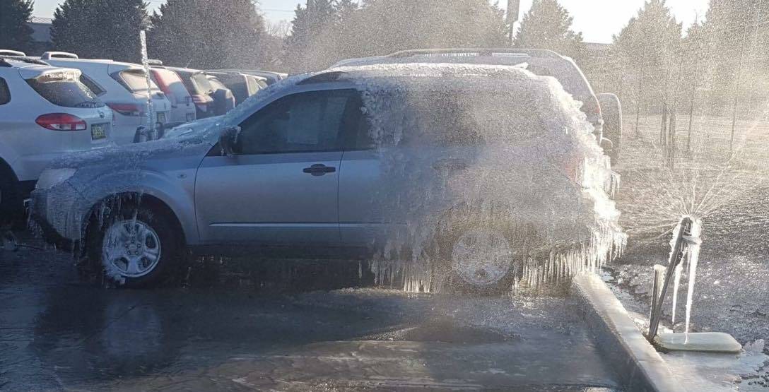 MISTAKE: Parking overnight near a sprinkler in the thick of winter is, as one Bathurst resident found out, not a wise choice. Photo: DAN LAMB