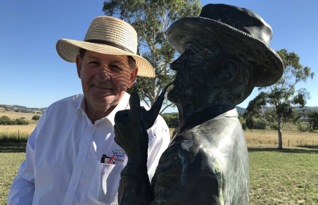 JUST THE TWO OF US: Orange mayor Reg Kidd with a likeness of Banjo Paterson. The events of the iconic poet's festival started in and around Orange on the weekend.