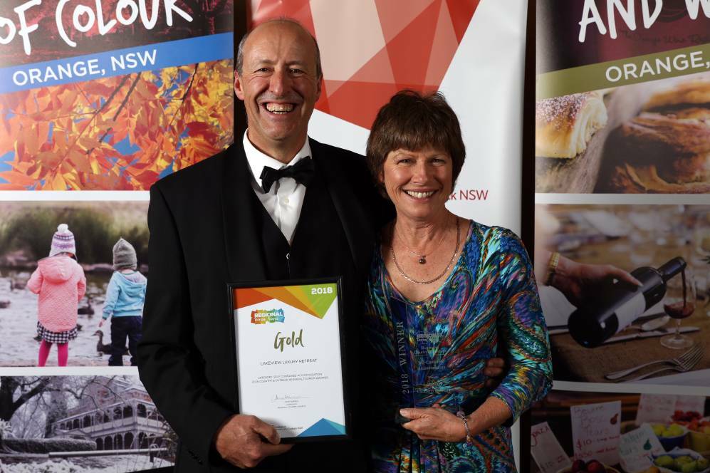 PERENNIAL WINNERS: Lakeview Luxury Retreat co-owners Trevor and Pam King at July's 2018 Country and Outback Regional Tourism Awards. Photo ANDREW MURRAY