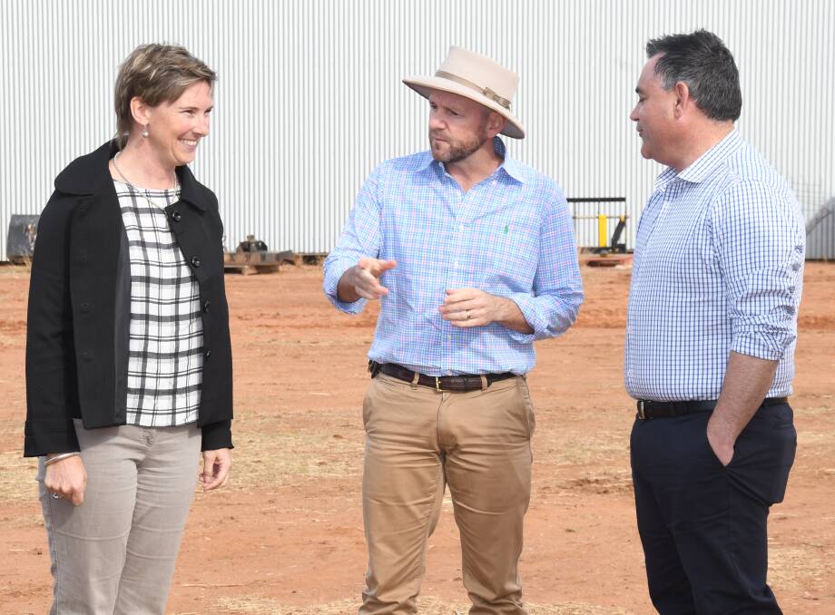 UP AND RUNNING: State Drought Coordinator Pip Job, NSW Primary Industries Minister Niall Blair and deputy premier John Barilaro unveiling the Drought Assistance Fund last month.