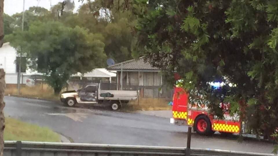ANOTHER ONE: The burned out ute on South Terace on Tuesday morning. Photo: FACEBOOK