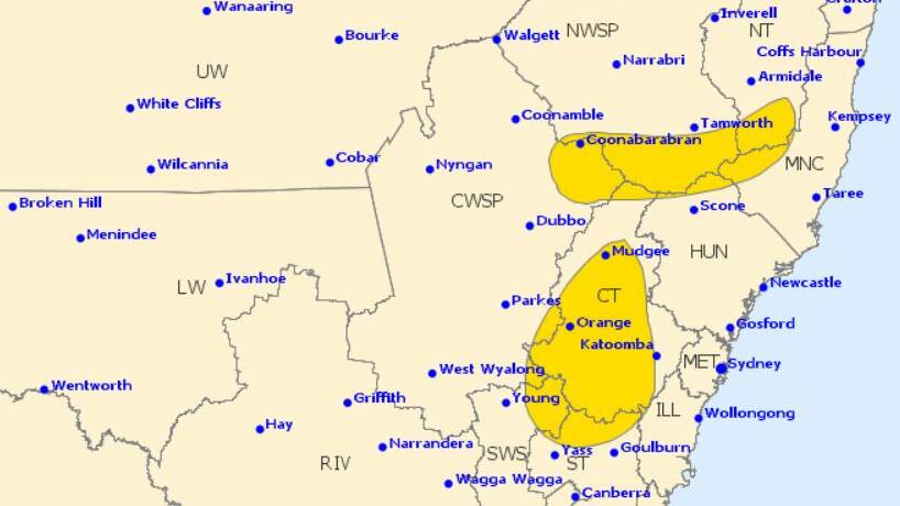 IN THE FIRING LINE: Orange is in the an area the Bureau of Meteorology forecasts will be hit by a severe storm on Thursday afternoon.