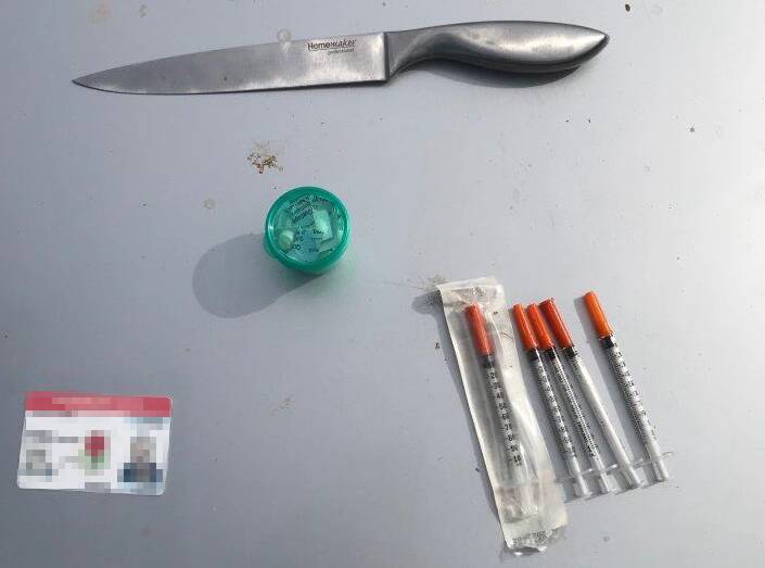 FOUND: A knife, drugs and syringes. Photo: CORRECTIVE SERVICES NSW