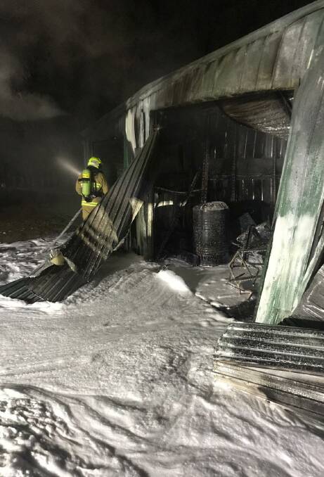 BLAZE: A crime scene has been established following an overnight blaze at Emus' storage shed. Photo: SUPPLIED