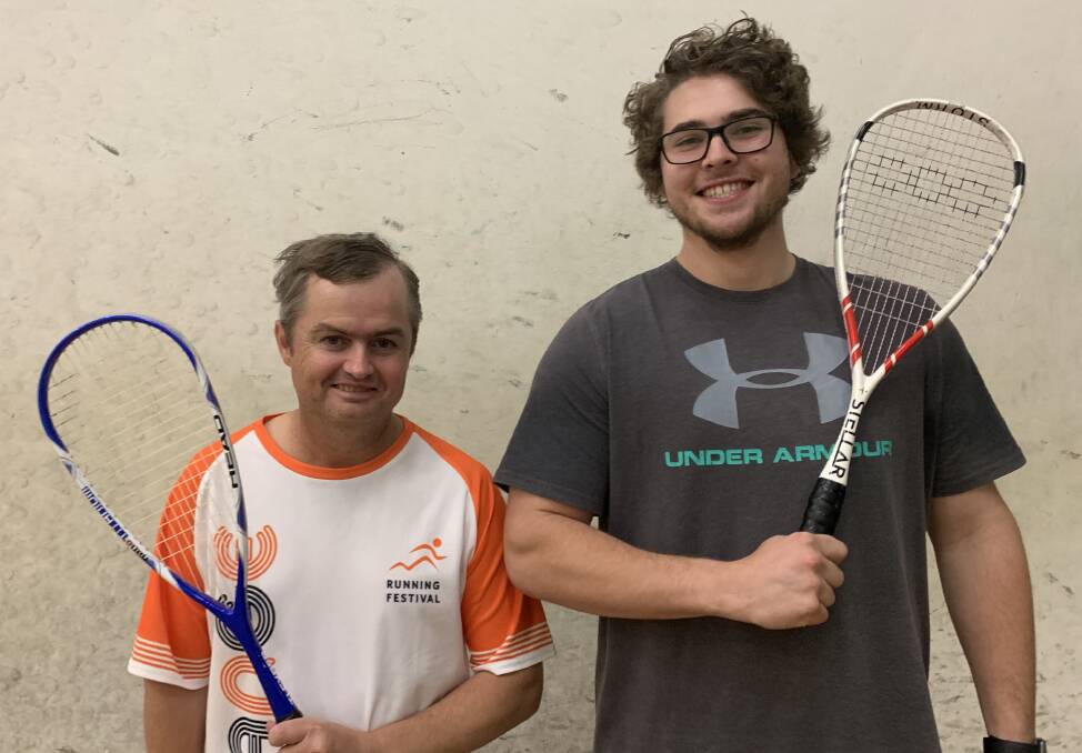 THE BIGGER MAN: Tom Belmonte (right) got the better of Steve Blackwood in their Wednesday night squash competition. Photo: SUPPLIED