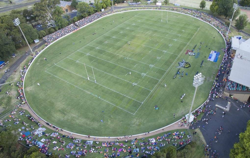 BIG CROWD: A National Rugby league trial match between Canberra Raiders and Newcastle Knights at Wade Park in 2016.