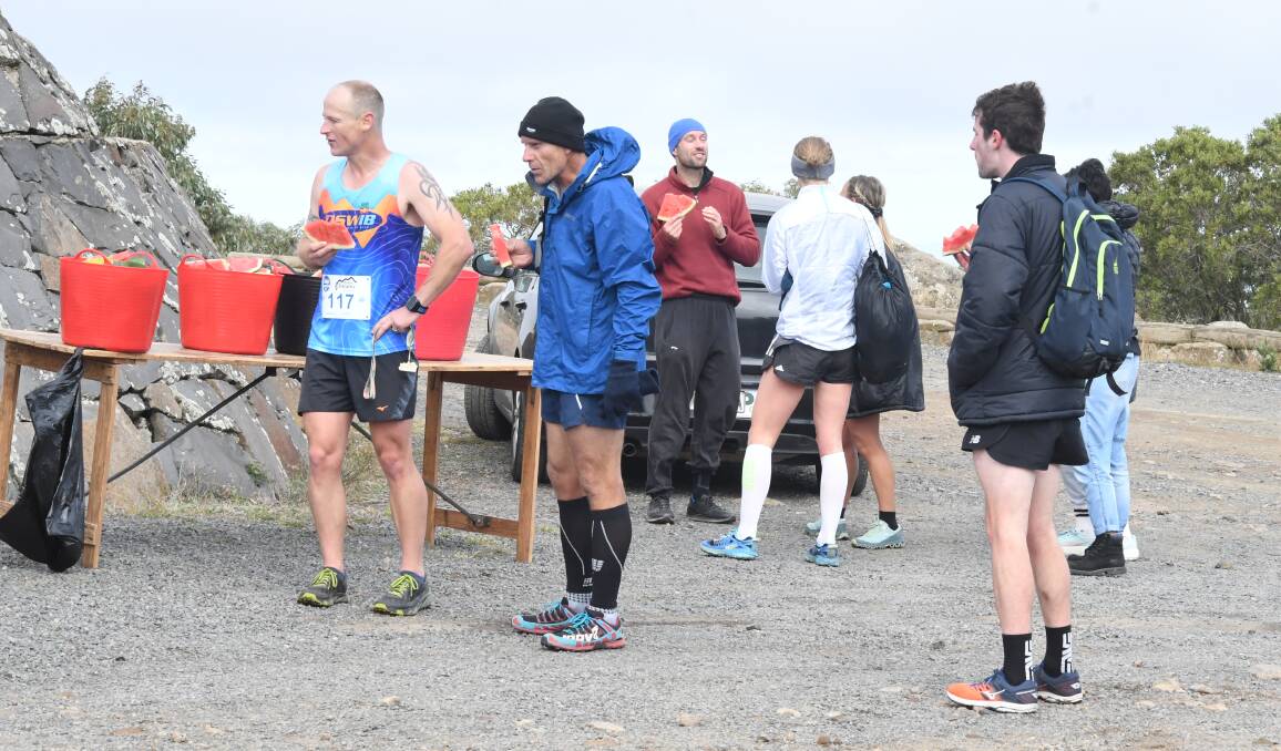 MADE IT: Runners at the top of Mount Canobolas after Sunday's Great Volcanic Mountain Challenge. Photo: CARLA FREEDMAN
