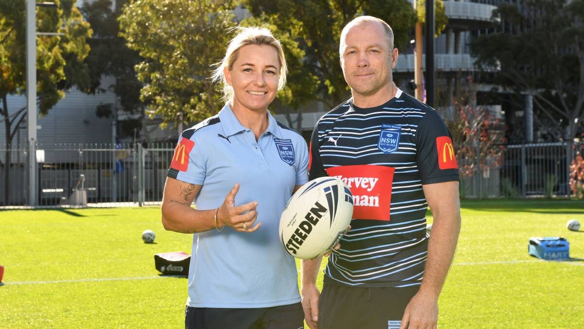 NSW coach Kylie Hilder with assistant coach Geoff Toovey in the lead up to this year's clash against Queensland.
