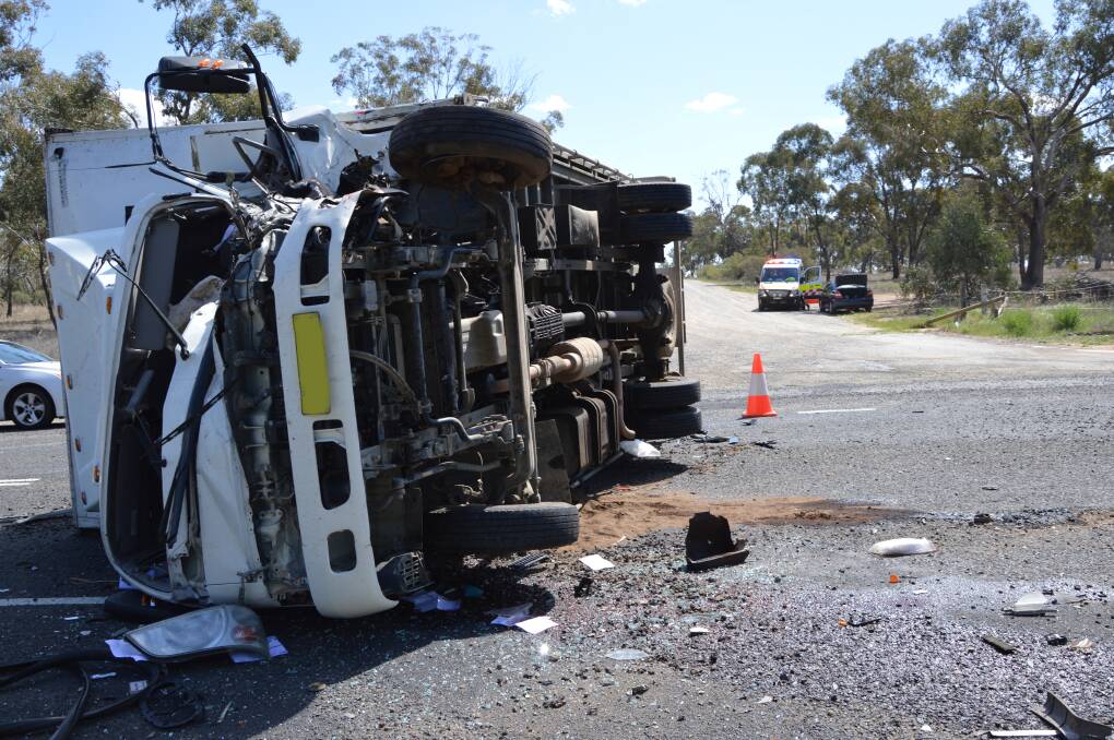Images of the three-car collision on the Newell Highway