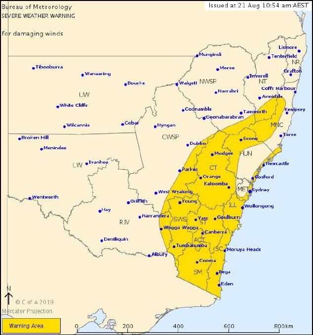 BUCKLE UP: Peak gusts in excess of 90 kilomeres an hour are expected in the eastern parts of the Central Tablelands on Wednesday.