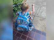 Mr Two-Year-Old independently wearing his backpack, despite it slowing down the morning pace. Picture is by Grace Ryan