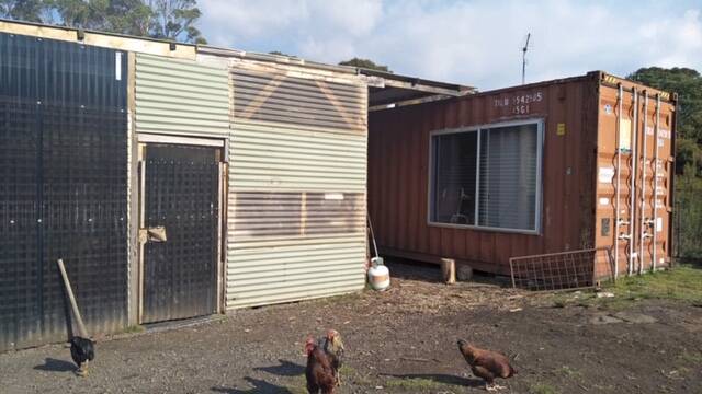 The shipping container used as housing at Birralee, near Deloraine.