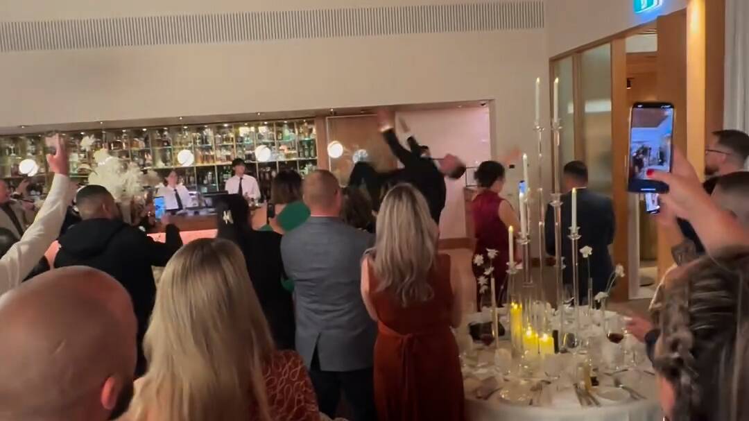 Wighton did a backflip as he entered the reception. Picture Instagram/millmorante