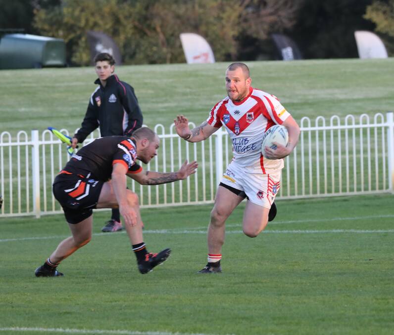UNSTOPPABLE: Jayden Brown was an instrumental part of the Mudgee Dragons' 50-4 victory against the Lithgow Workies at Glen Willow on May 15. Photo: Simone Kurtz
