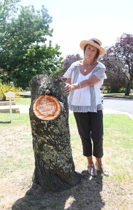 NOT HAPPY: Dr Glenda Hodge with what's left of the prunus on Alkira Way. Photo: JUDE KEOGH