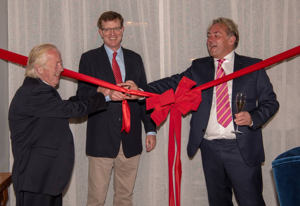 HOTEL OVERHAUL: Oriana owners Ted Marr and Espen Harbitz cut the ribbon with Calare MP Andrew Gee (centre). Photo: SUPPLIED