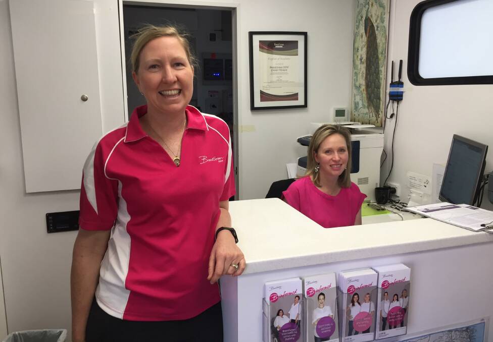 OPEN FOR TESTS: BreastScreen NSW health promotion officer Kath Bennett and receptionist Jasmine Hassall. 