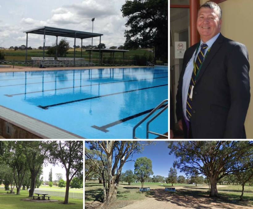 READY FOR WORK: Cabonne mayor Kevin Beatty (top right) with Molong Pool, Dr Ross Recreation Ground and Cargo Oval, which have been listed for improvements.
