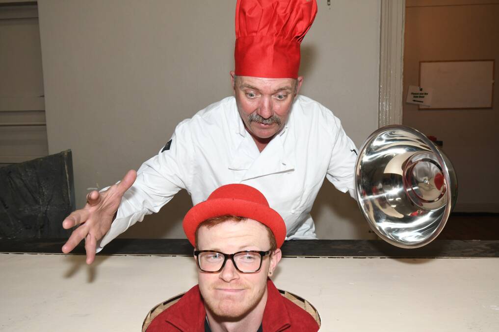 CATCH OF THE DAY: Nicholas Tarpey as Sebastian and Lenny Punch as Chef Louis for the upcoming production of The Little Mermaid. Photo: CARLA FREEDMAN 0923cfmermaid4