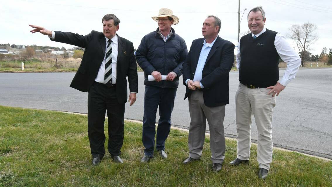 ANNOUNCEMENTS: Mayor Reg Kidd, Member for Calare Andrew Gee, Cr Sam Romano and technical services director Ian Greenham at the corner of Blowes Road and Elsham Avenue at the September federal funding announcement: JUDE KEOGH