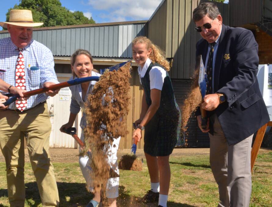 FIRST SOIL MOVES: Western NSW parliamentary secretary Rick Colless, cricketers Jo Hunter and Phoebe Litchfield and Orange mayor Reg Kidd turn the sod. 