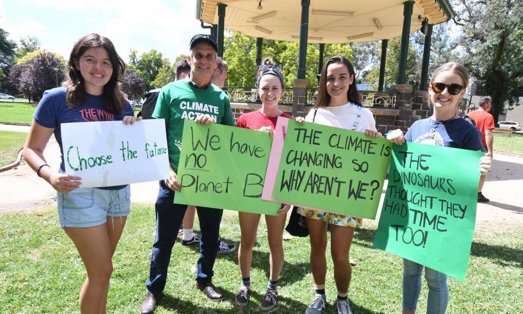 NOT SUPPORTED: Maya McGrath, Greens Councillor for Orange Stephen Nugent, Rosie Forsyth, Bridget Annand and Lucy Butler at the previous Strike 4 Climate rally in March. Photo: JUDE KEOGH