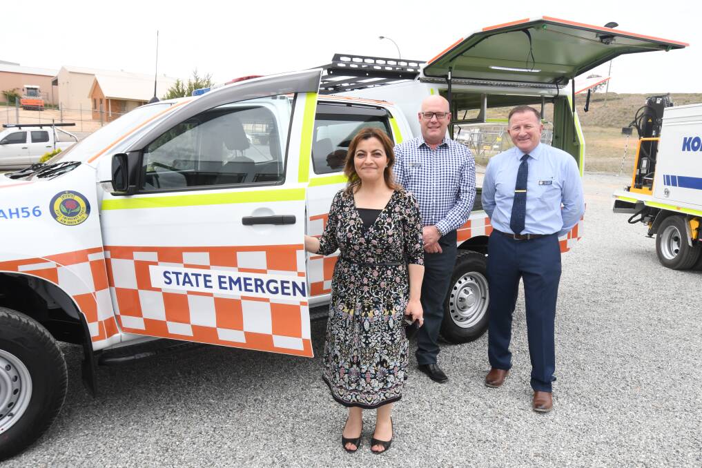POSITIVE: SES Deputy Commissioner Fatima Abbas, finance assets and business services director Scott Bridgement and fleet officer Cliff Green. Photo: JUDE KEOGH