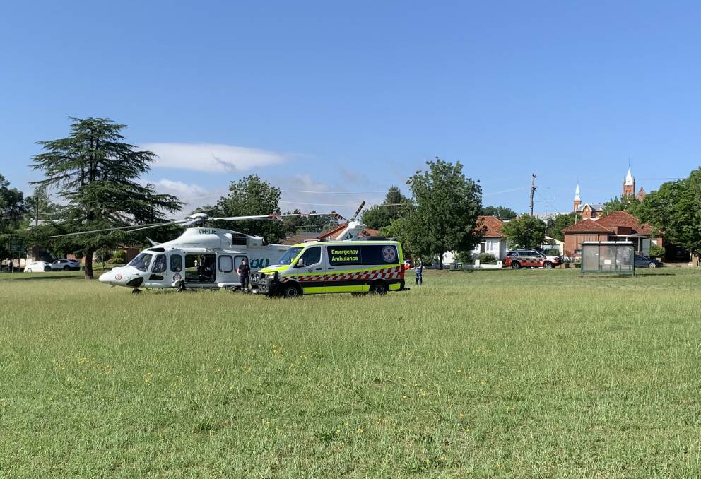 The Toll helicopter and paramedics at Centennial Park. Picture by Rachel Chamberlain.