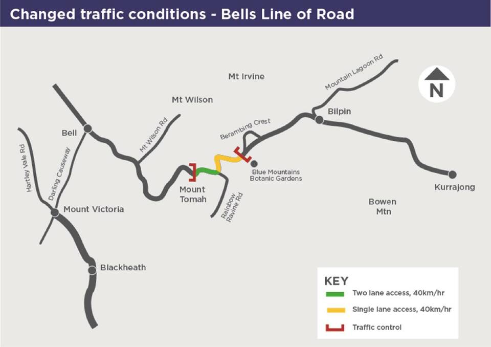 Transport for NSW's guide to traffic conditions on Bells Line in April 2021 as the road slowly reopened.