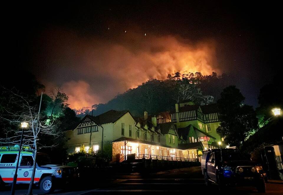 DRAMATIC: Fire burns near the Jenolan Caves precinct. Photo: FIRE AND RESCUE NSW STATION 411 OBERON FACEBOOK PAGE