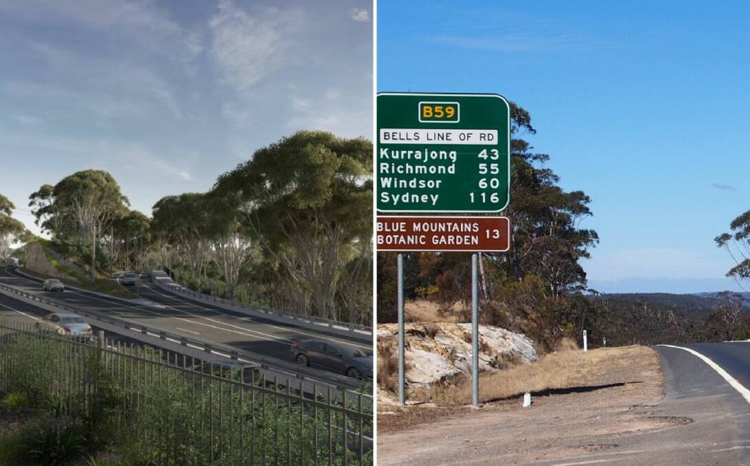 BIG PLANS: An artist's impression of part of the Great Western Highway upgrade from Katoomba to Lithgow (left); Bells Line of Road (right). 