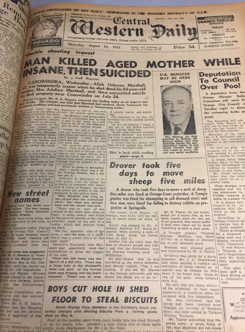 HISTORY: Central Western Daily front page from 1951 from the Orange library.
