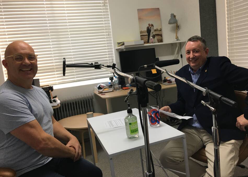 RECORDING: Kyle Manning prepares a podcast with Orange City Council technical services director Ian Greenham. Photo: Supplied