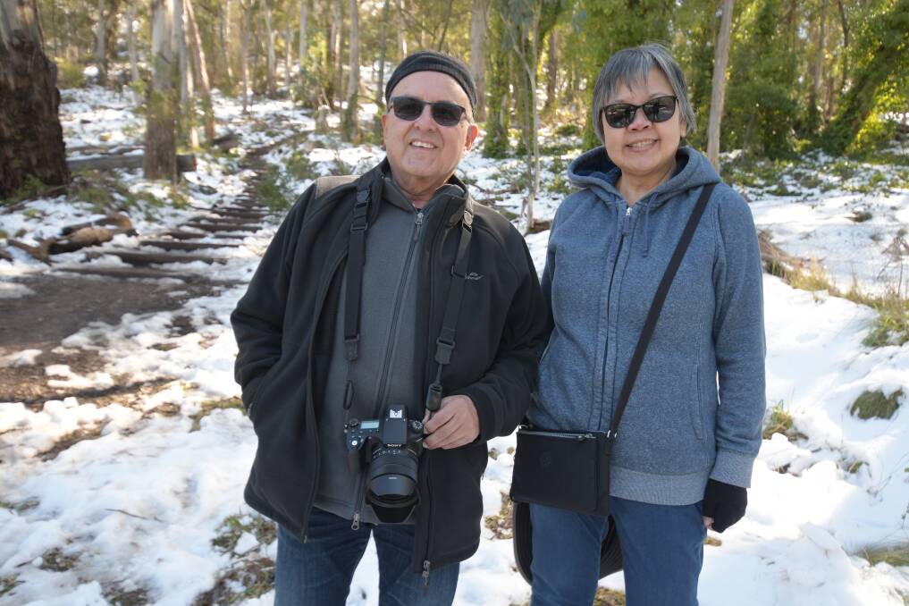SNOW: David and Priscillia Lewinsohn at The Pinnacle. Photo: JUDE KEOGH