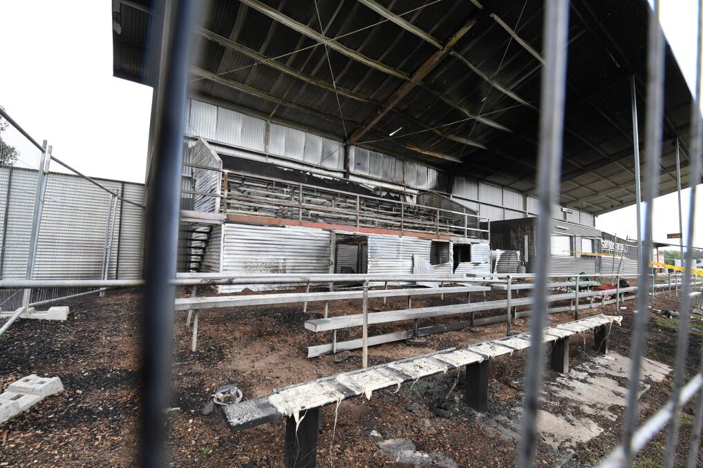SAD TO SEE: The fire damaged grandstand building. Photo: JUDE KEOGH