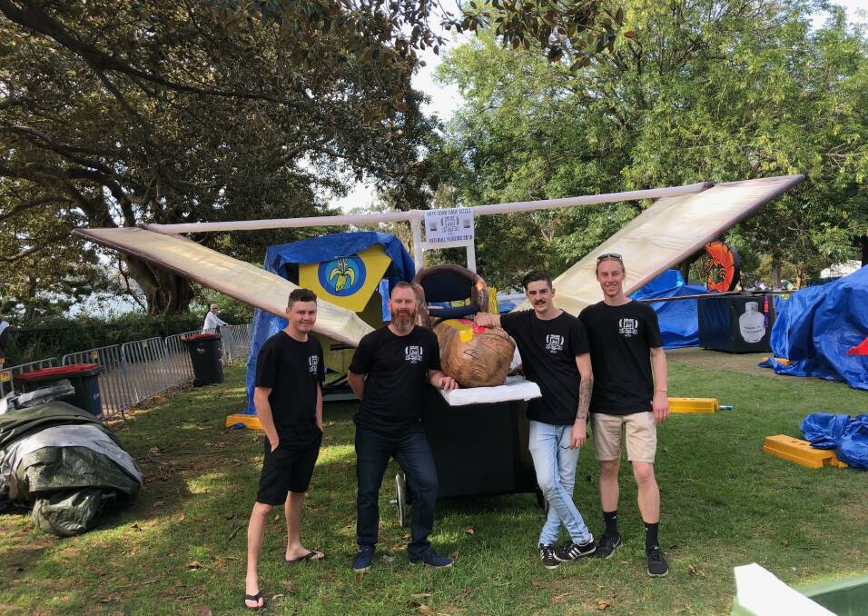 READY TO FLY: Mathew Reynolds, Clinton Blackmore, Codey Roach and Ben Thompson with their craft at the event in Sydney on Friday. Photo: Supplied