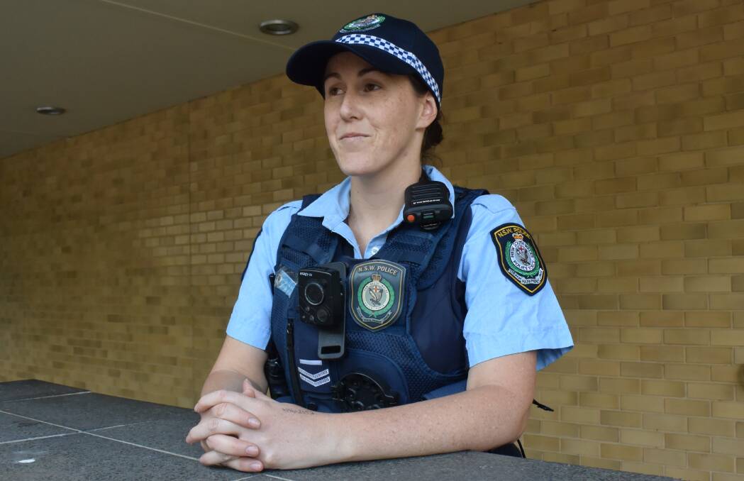 IN THE PICTURE: Senior Constable Shannon McGann displays the Body Worn Video camera. Photo: DAVID FITZSIMONS 1205dfpolice3