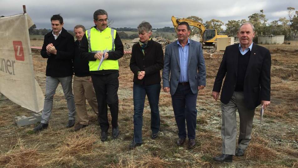 COLD START: Construction at the site was announced on a freezing cold day in July 2018 with Nigel Staniforth, David Hall, Garry Zauner, Cr Joanne McRae, Cr Tony Mileto and Frank O'Halloran present.
