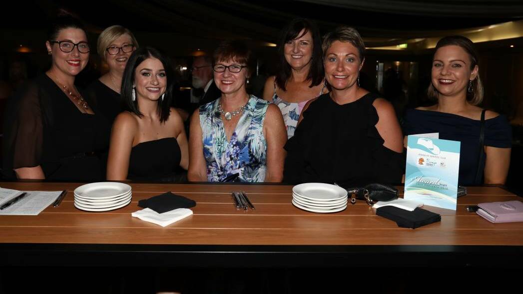 BANJO AWARDS: Brooke Barwick, Chris Lindsay, Emma Moore, Gale Turnball, Tanya Warren, Tracey Norris and Liesa Pansini at this year's awards whose stand-up dining format has been scrapped for 2019.
