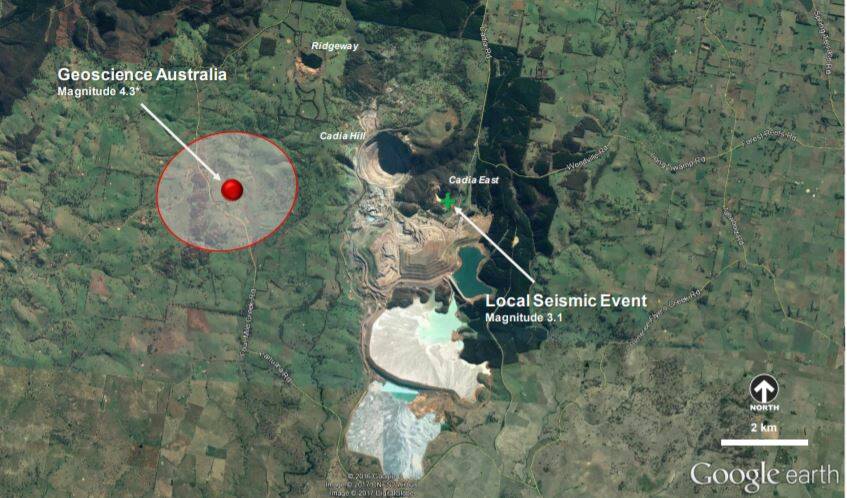 SEISMIC EVENT: A map of the earthquake site in relation to the mine presented by Newcrest last year.