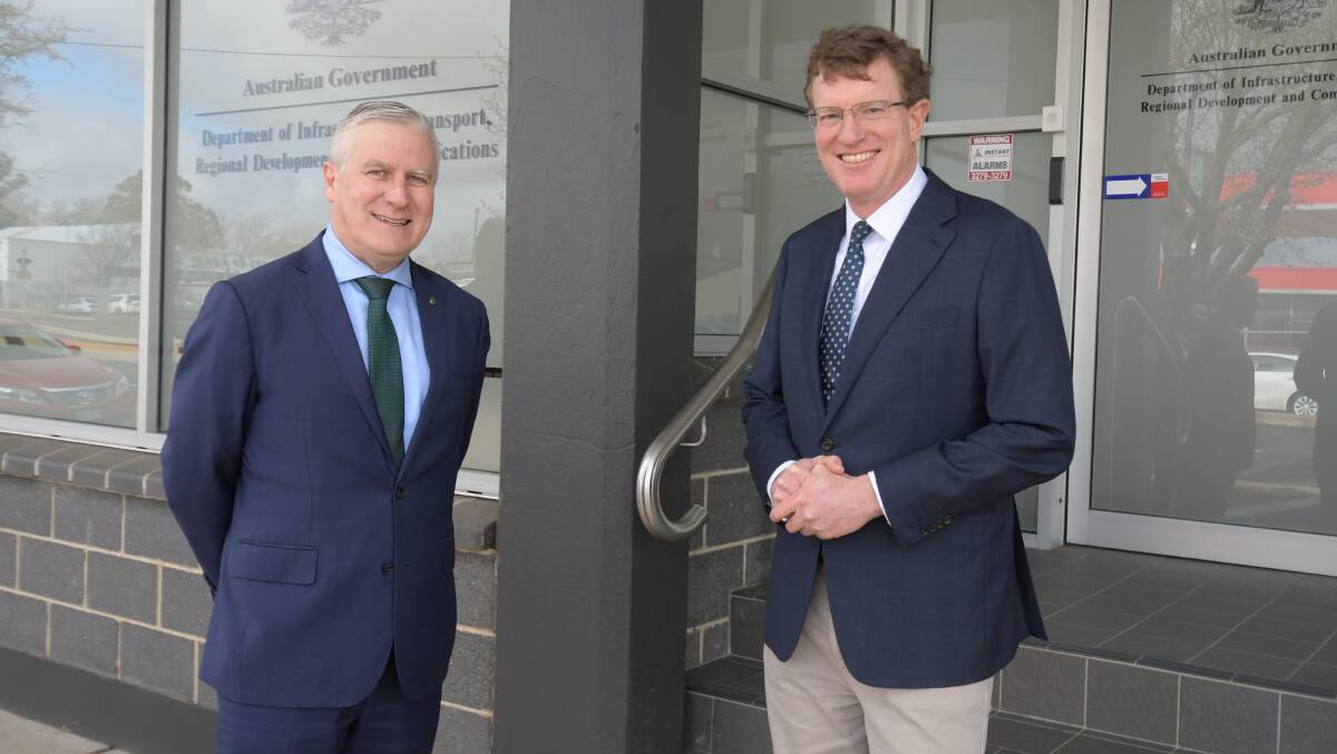 REGIONAL FOCUS: Deputy prime minister Michael McCormack with member for Calare Andrew Gee outside the new office. Photo: CARLA FREEDMAN